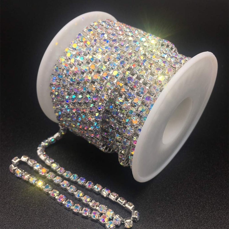 Dowarm Rhinestone Chain Roll - 10 Yards Crystal Rhinestones, Close Chain, Sew On Trim (Crystal AB, SS16 4MM) - Image 5